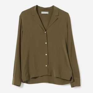 NWOT Everlane long-sleeved silk blouse in olive